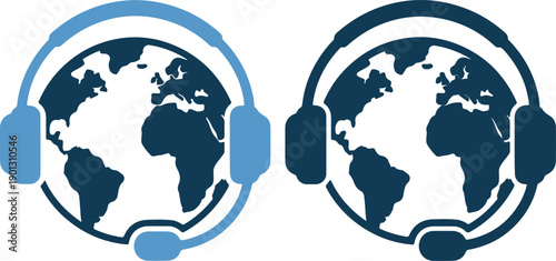 Vector illustration of two globes with headsets