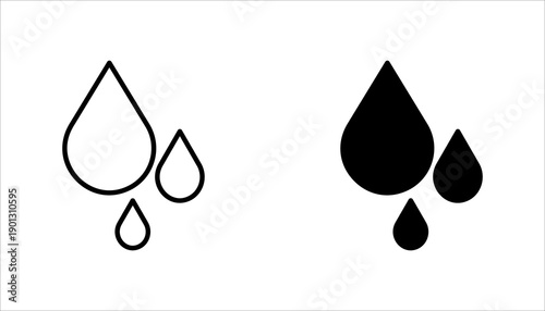 Simple outline icon set. of water drops representing water, liquid, hydration, environment, and sustainability concepts. Suitable for ecology, health, and utility design.