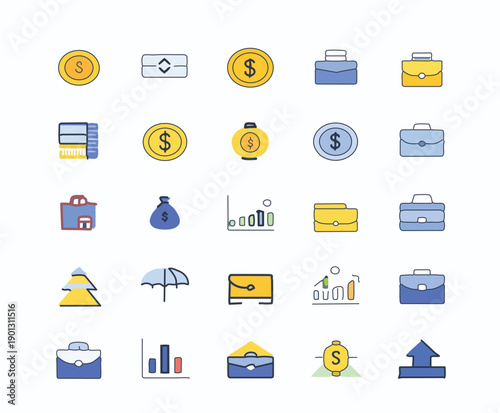 Modern Finance Icon Collection Showing Investment, Savings and Business Growth.
