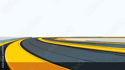 Dynamic curving road illustration with bright yellow markings on dark asphalt, symbolizing progress and a clear path forward