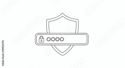 Vector shield icon with password login form, security symbol, protection sign, isolated on transparent background, png