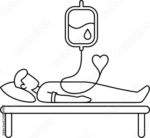 Line drawing of a patient receiving intravenous therapy