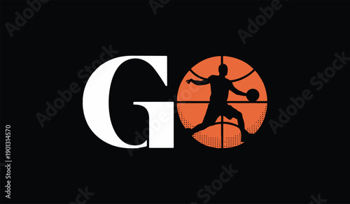 Dynamic silhouette of a basketball player dribbling inside a bold circle on a sleek black background with modern white lettering