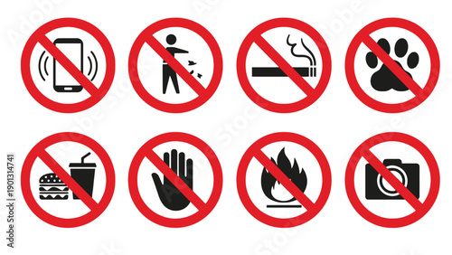No smoking, no pets, no phones, and other prohibited signs
