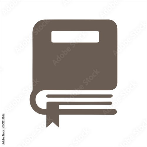 Brown book with white pages and ribbon marker symbol