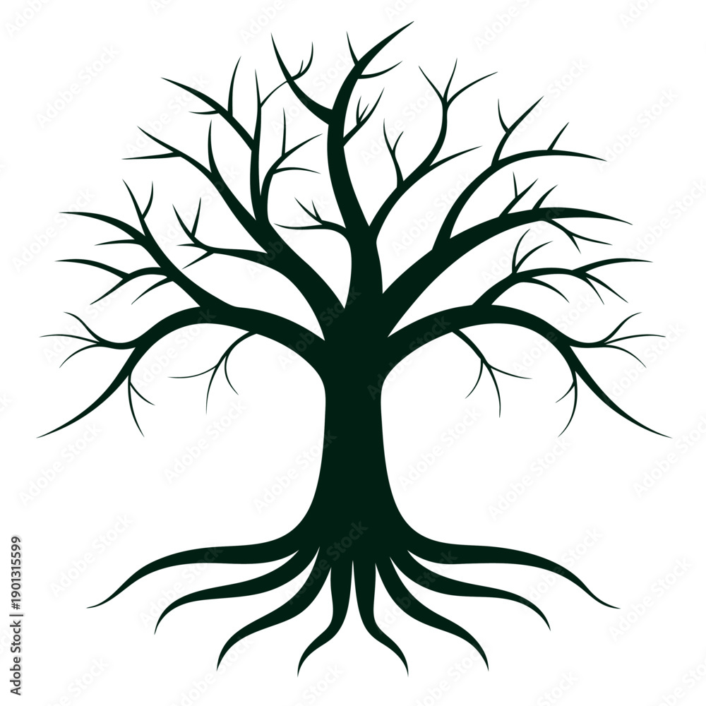Obraz premium Minimalist tree silhouette with deep roots