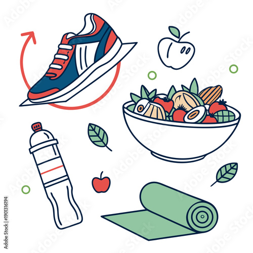 A visual representation of a healthy lifestyle with exercise and nutrition.