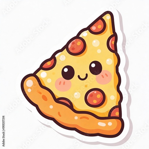 Cute Cartoon Pizza Slice with Happy Face Illustration