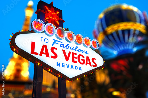 Welcome to Fabulous Las Vegas Sign. Logo Removed. The beautiful sunset sky in the background.