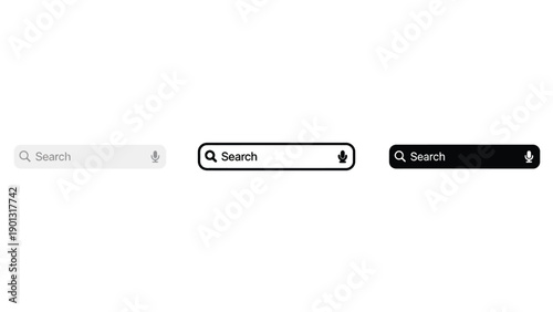 Three different search bars on a white background for website design
