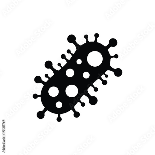 Black and white illustration of a virus or bacterium with circular elements