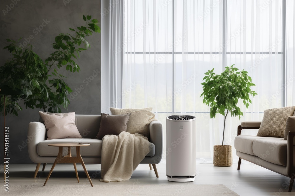 custom made wallpaper toronto digitalAir purifier providing clean, healthy air in a bright, minimalist living room