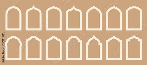 Islamic Shape door and window silhouette Arabic arch. . Arab frame set. Ramadan Kareem silhouette icon