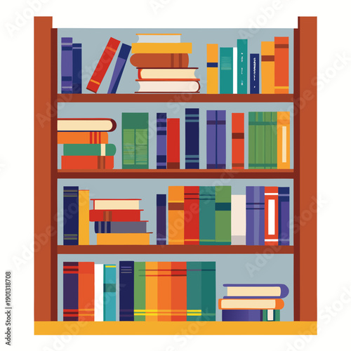 Vibrant bookshelf filled with colorful books in modern library setting