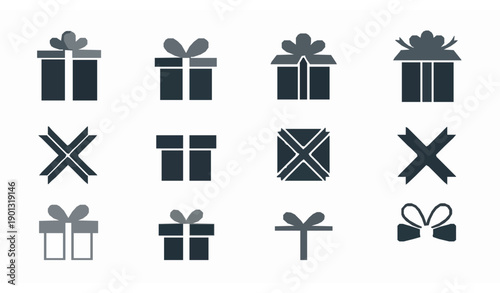 Modern abstract gift box logo symbols set for holiday branding and celebration concepts