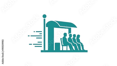 Modern bus stop with people waiting in line