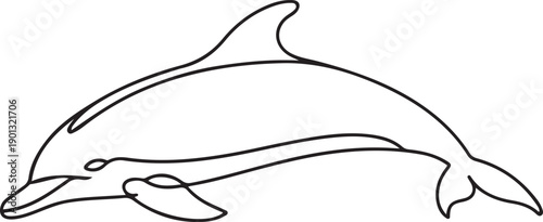 Continuous single drawn one line drawing of whale. Vector illustration, Bottlenose dolphin in single line draw. one line Art icon drawing vector