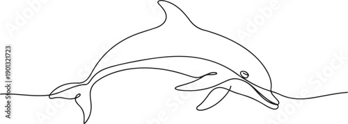 Continuous single drawn one line drawing of whale. Vector illustration, Bottlenose dolphin in single line draw. one line Art icon drawing vector