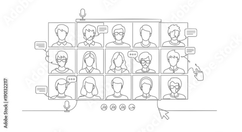 Vector illustration of diverse people in video conference call, online meeting or remote team collaboration, for website, presentation or marketing material, Isolated on transparent background, png