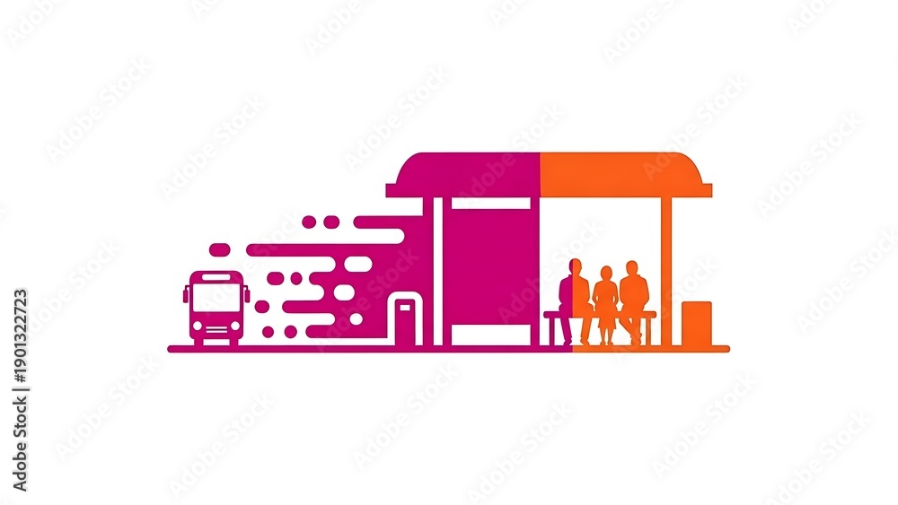 Naklejka premium People waiting at modern bus stop with arriving bus