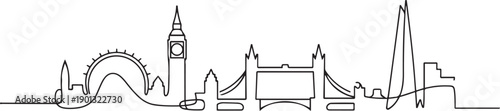 London Skyline One Line Drawing, one line Art icon drawing vector