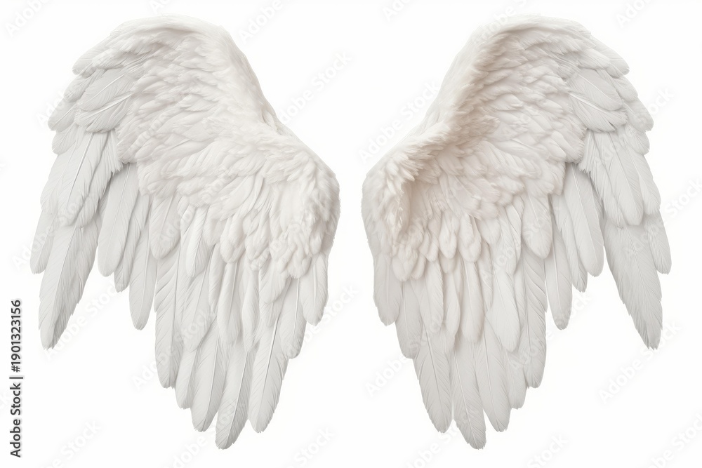 Fototapeta premium White feathered angel wings symbolizing heaven, flight, and innocence against a clean background