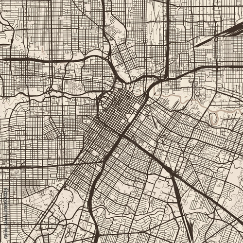Houston City Map discover the elegance of structured lines in this sepia tinted svg showcasing a sophisticated urban grid with a timeless blueprint charm, emphasizing refined linework.
