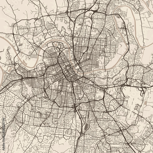 Nashville City Map discover the elegance of crisp clean lines that outline a structured urban grid showcasing a sepia toned monochrome aesthetic within this scalable vector graphics file perfect for.
