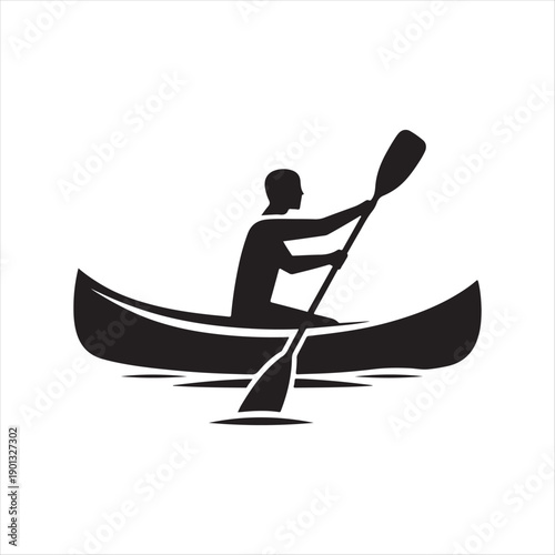 canoe paddling vector silhouette line art logo idea set collection