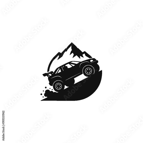 Off-Road Adventure: Silhouette of a rugged vehicle conquering a mountain slope, capturing the spirit of exploration and the thrill of off-road driving.