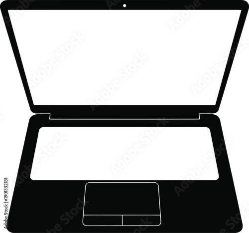 Open Laptop Silhouette Flat Design Digital Device
