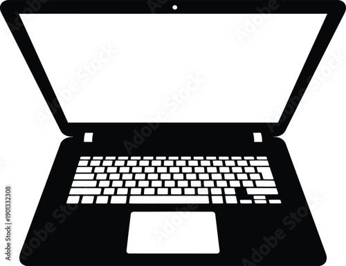 Laptop Computer Silhouette with Blank Screen on White Background
