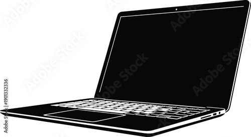 Minimalist Open Laptop Silhouette Modern Technology Concept