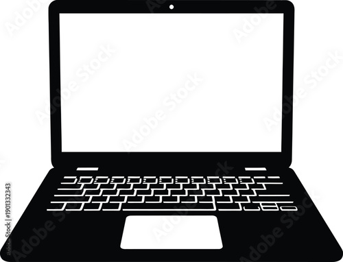 Laptop Silhouette with Blank Screen Minimalist Concept