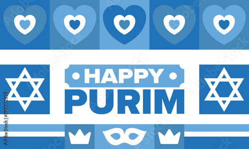 Purim. Happy Purim. Traditional Jewish religious holiday. Star of David, Carnival mask. Israel history. Сelebrated by a masquerade and festival. Poster art. Vector illustration