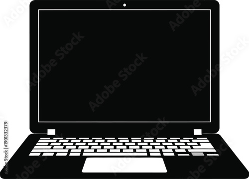 Black and White Laptop Silhouette Flat Computer Logo