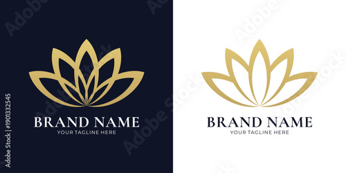 Gold lotus flower logo in minimalist line art
