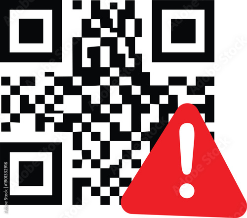 black and white qr code with red error warning sign vector illustration