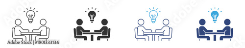 Team Meeting Icon Set. Business Discussion and Idea Brainstorm Symbols. Collaboration Concept. Vector Illustration.