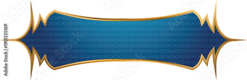 Elegant blue and gold decorative banner with intricate designs and patterns