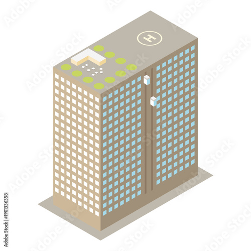 Multistoried isometric building icon