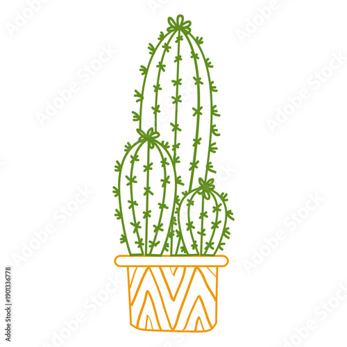 Cactus ornamented color silhouette