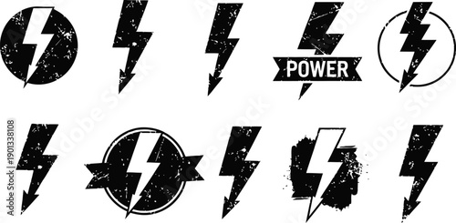 Lightning Bolt Distressed Black Lightning Bolt Icons With Grunge Style