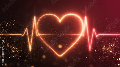 Heartbeat pulse and heart symbol animation on sparkling red background health and valentines day concept