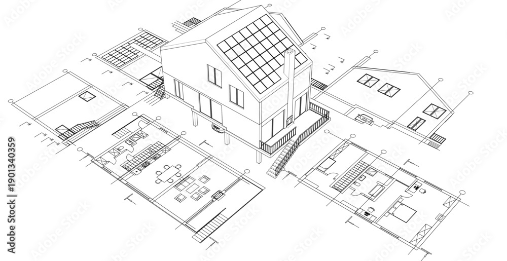 Fototapeta premium house architectural project sketch 3d illustration