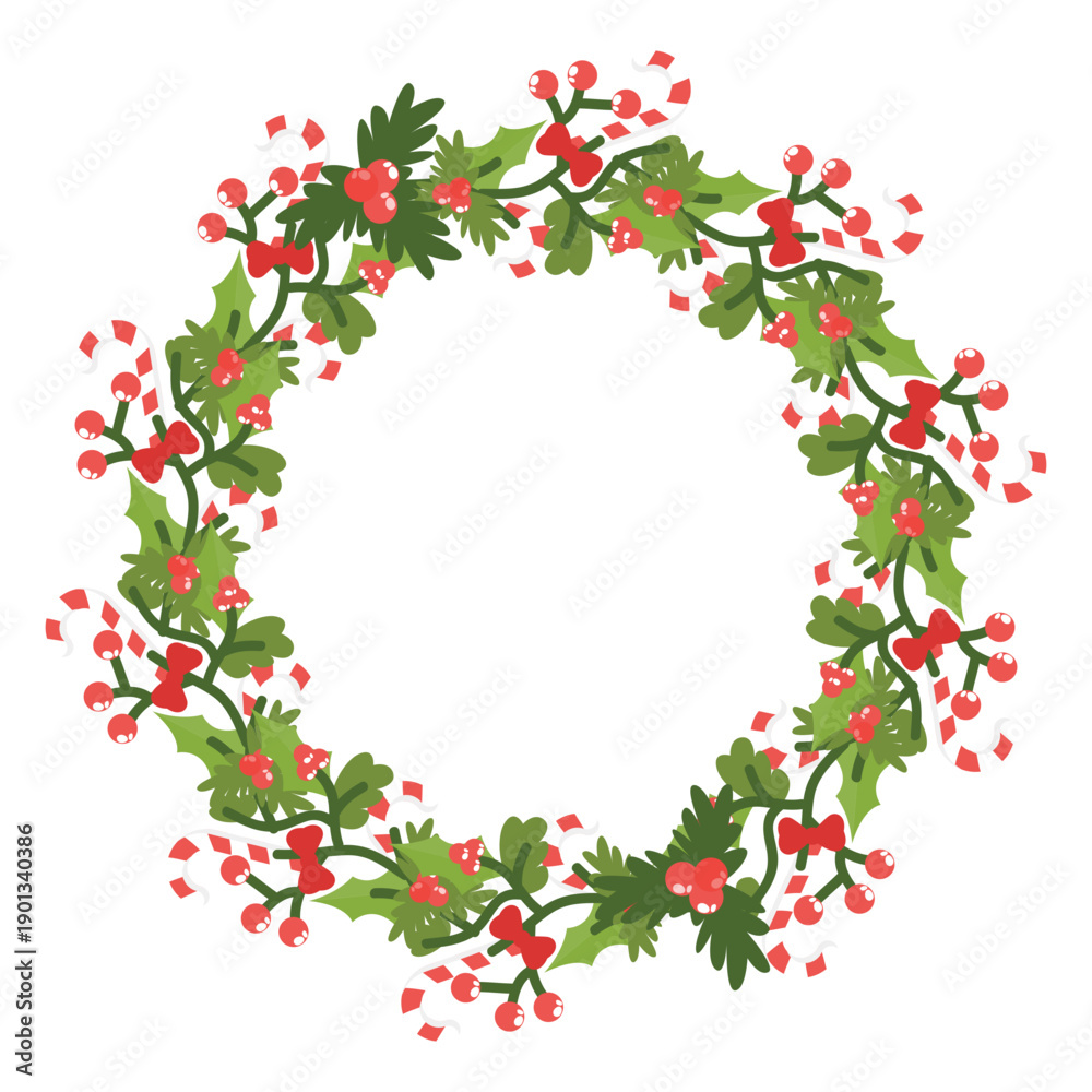 Fototapeta premium Christmas wreath candy canes icon 14