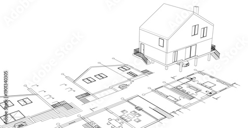 house architectural project sketch 3d illustration