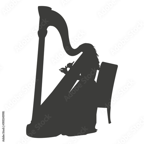 Female harp player silhouette