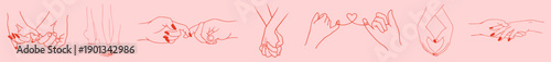 Romantic Hand Gestures Line Art Showing Emotional Closeness, Tender Touch, Intimate Connection and Nonverbal Love Communication for Valentine’s Day