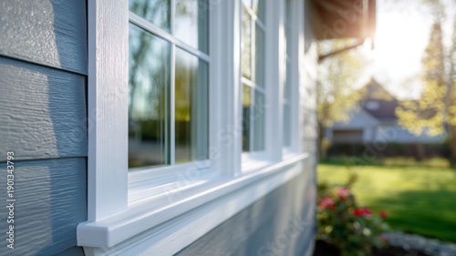 A house with a blue exterior and white trim